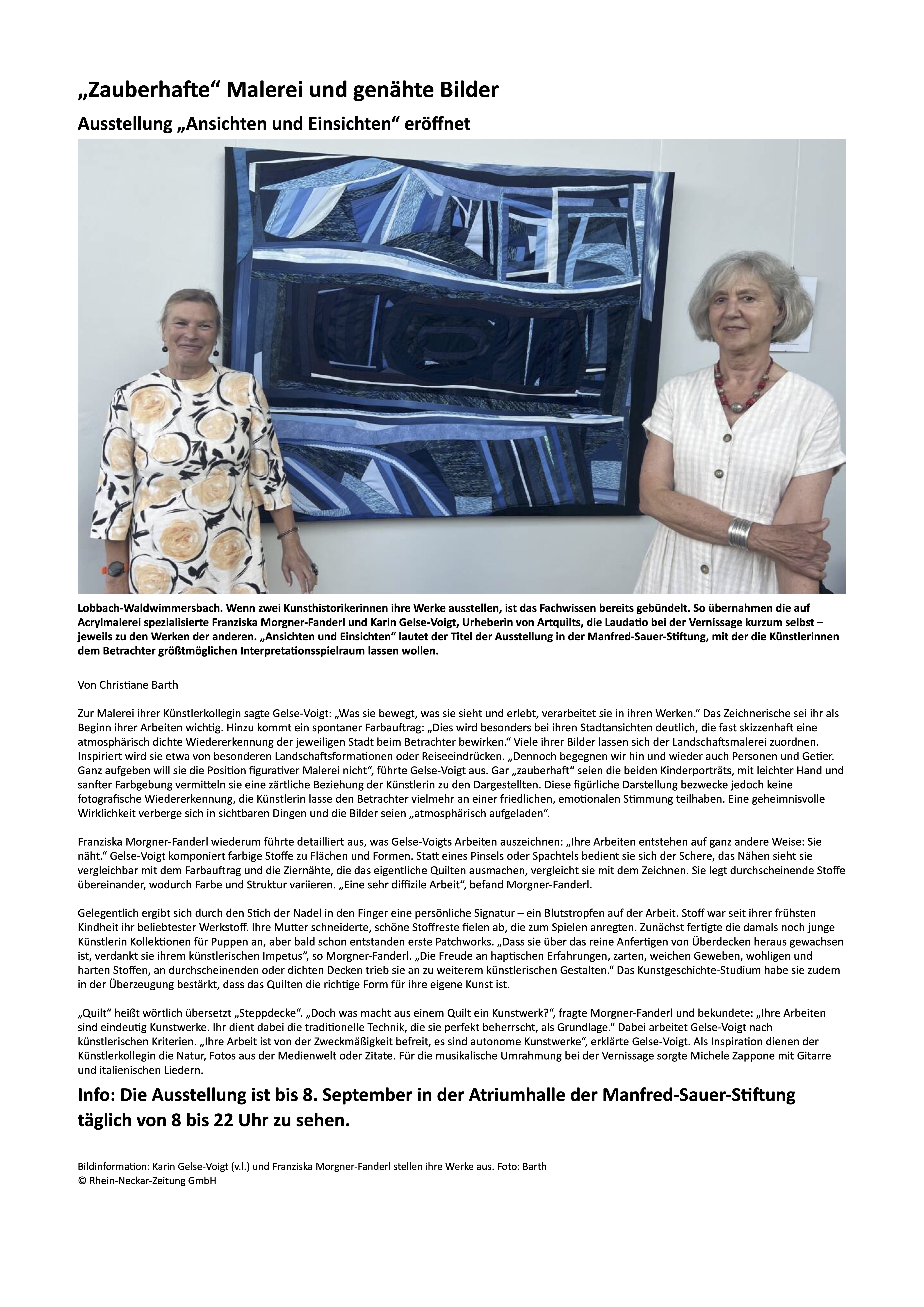 Ausstellung in der Manfred Sauer Stiftung - Franziska Morgner-Fanderl